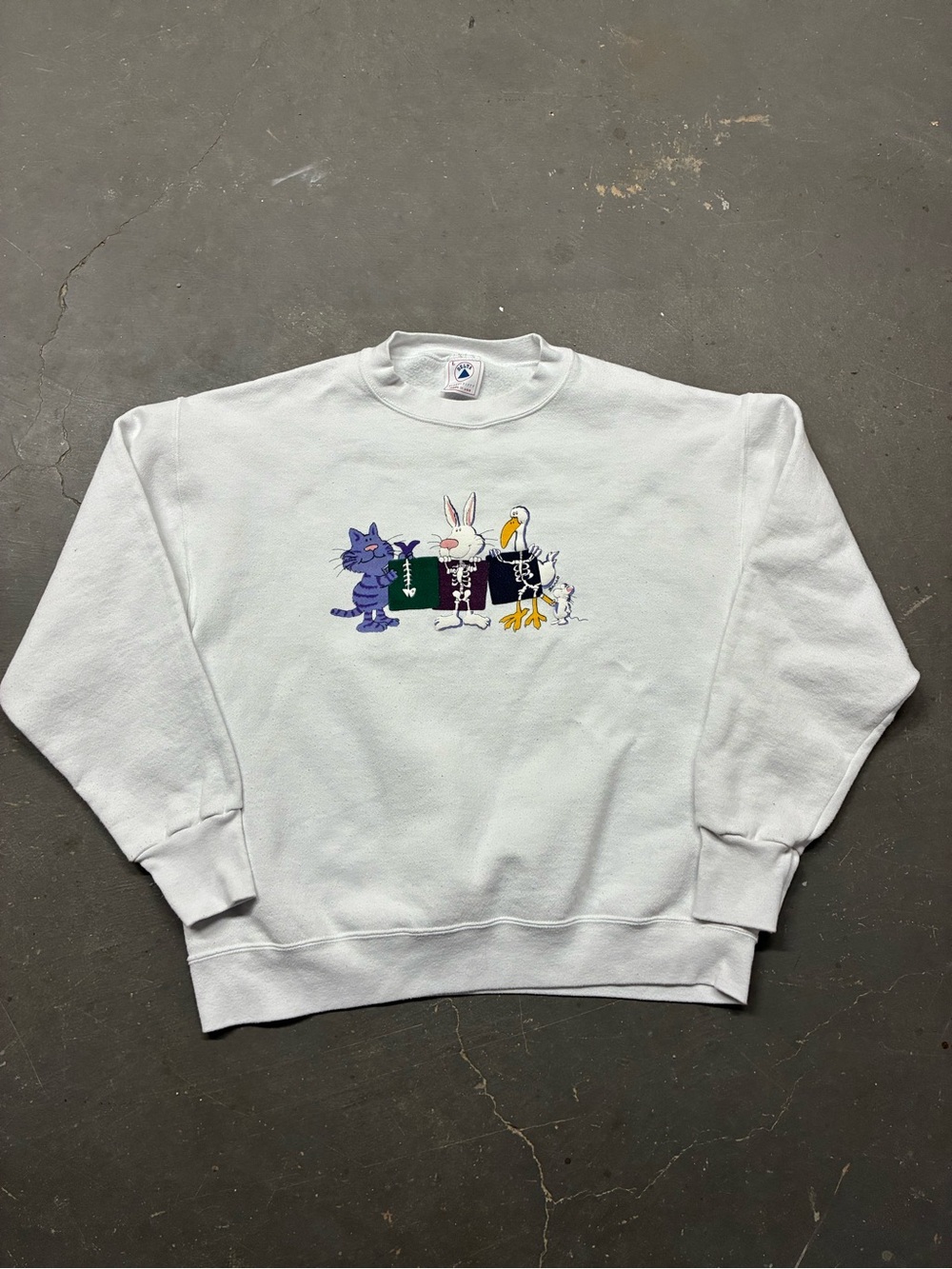 VTG 90s Women’s Large Cartoon Animal X-Ray Skeleton Crewneck Sweatshirt White